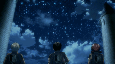 星空を見上げる3人